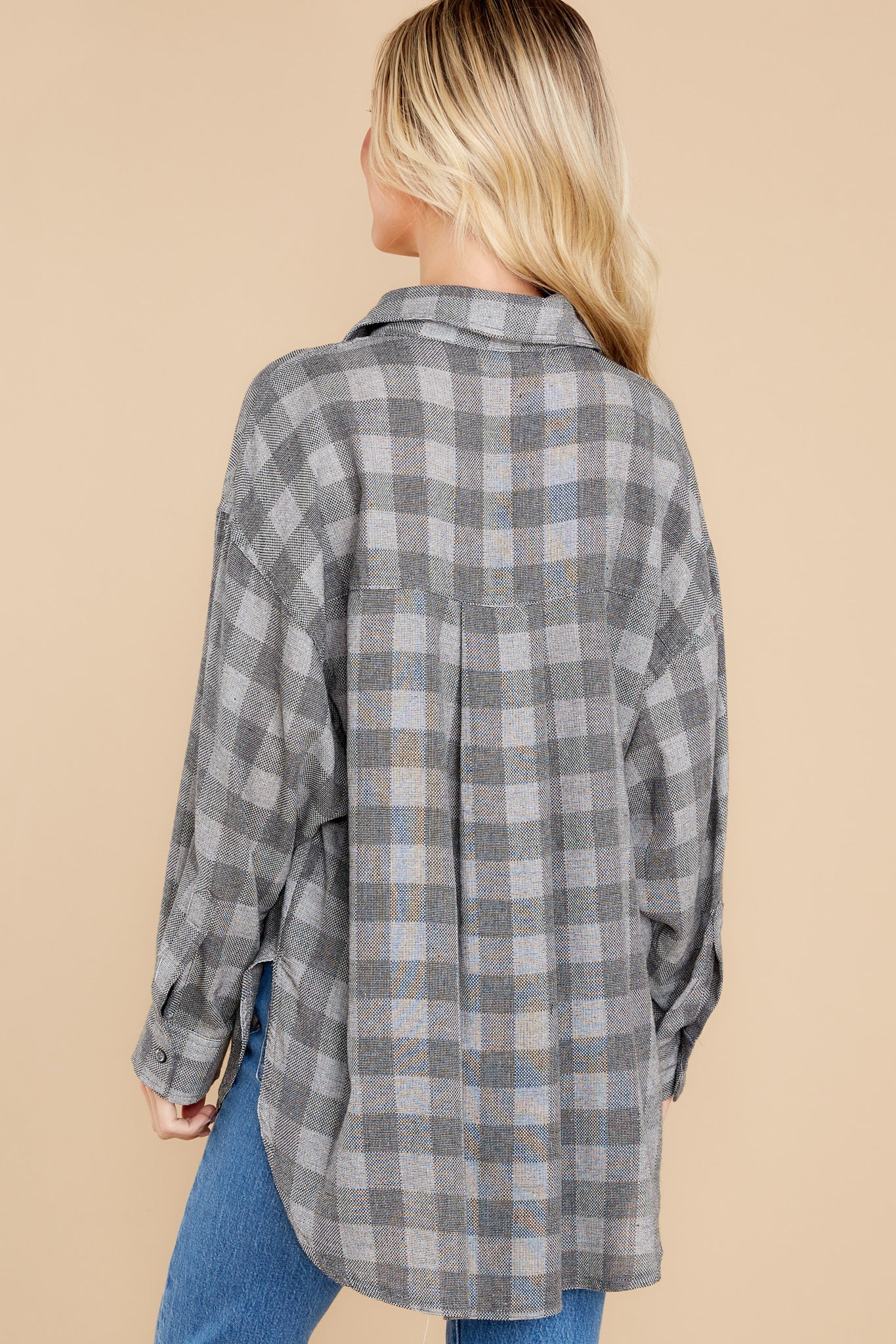 To The Point Grey Plaid Top