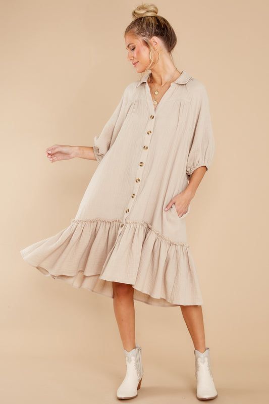 Living So Free Beige Midi Dress