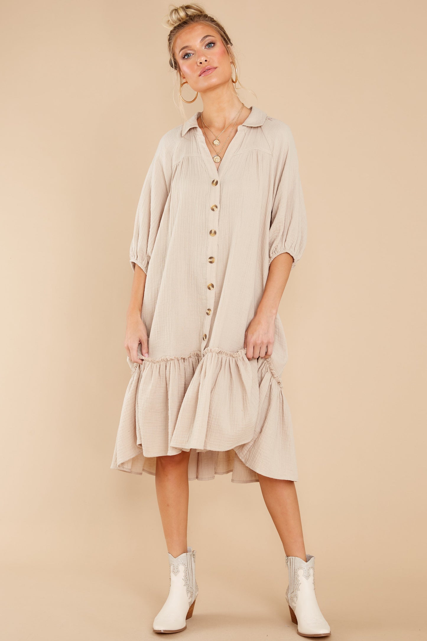 Living So Free Beige Midi Dress