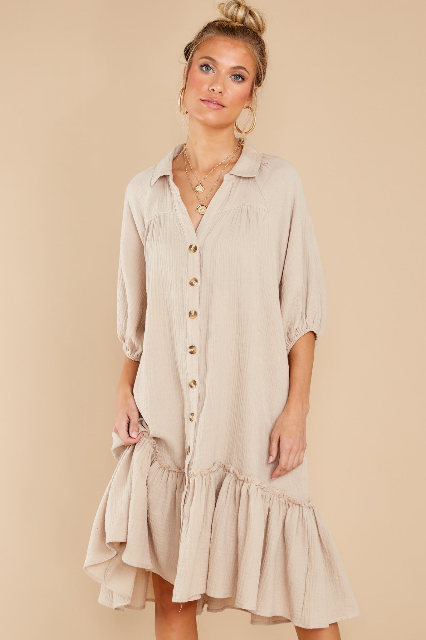 Living So Free Beige Midi Dress