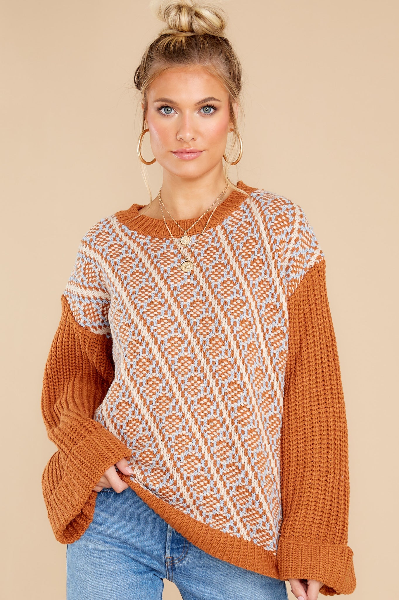 Autumn Awaits Camel Multi Sweater