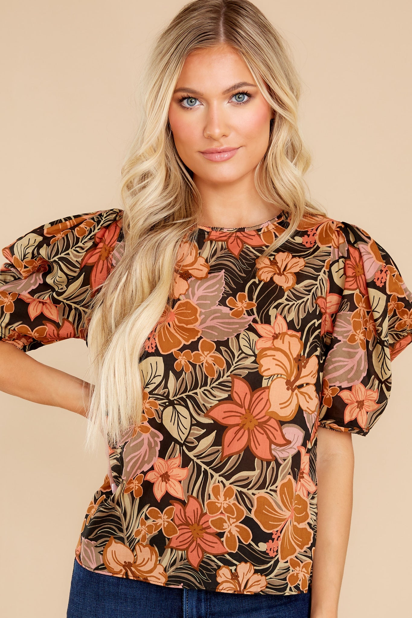 Just Killing Time Black Floral Print Top