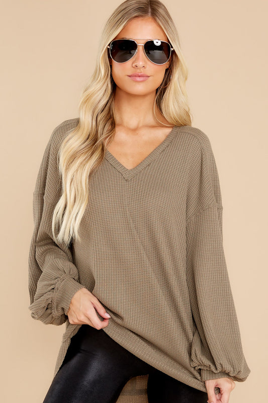 Cozy Warmth Olive Waffle Knit Top