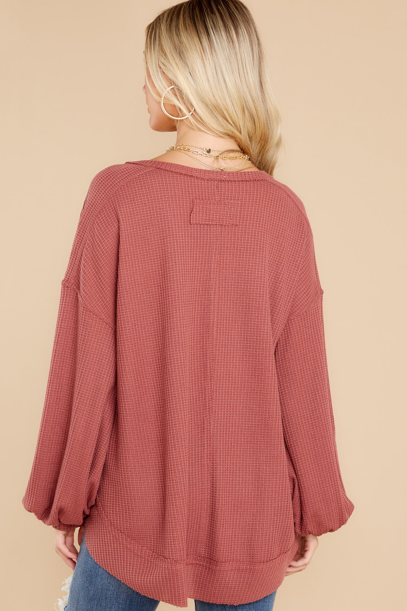 Cozy Warmth Mauve Waffle Knit Top