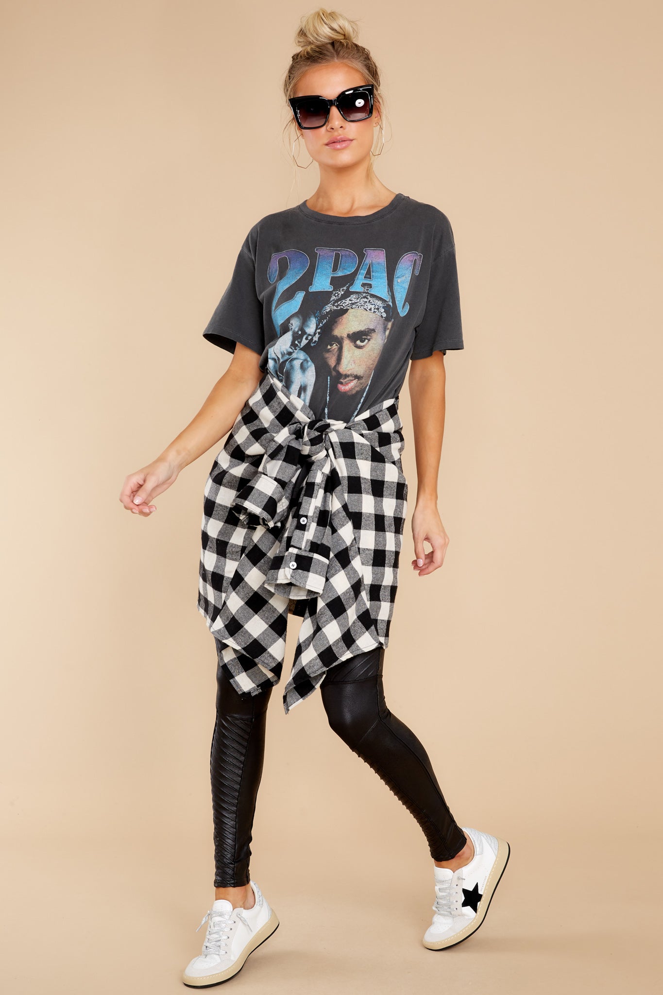 Chasing Cities Black And White Plaid Top