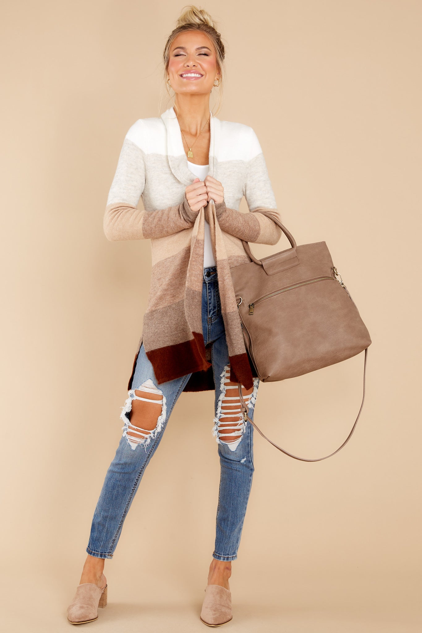 Line Leader Mocha Colorblock Cardigan