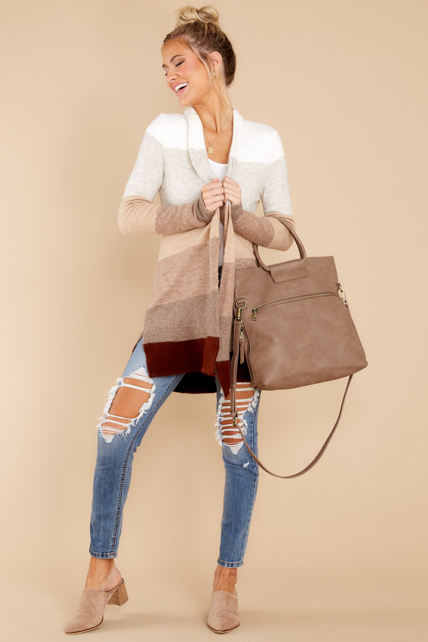 Line Leader Mocha Colorblock Cardigan