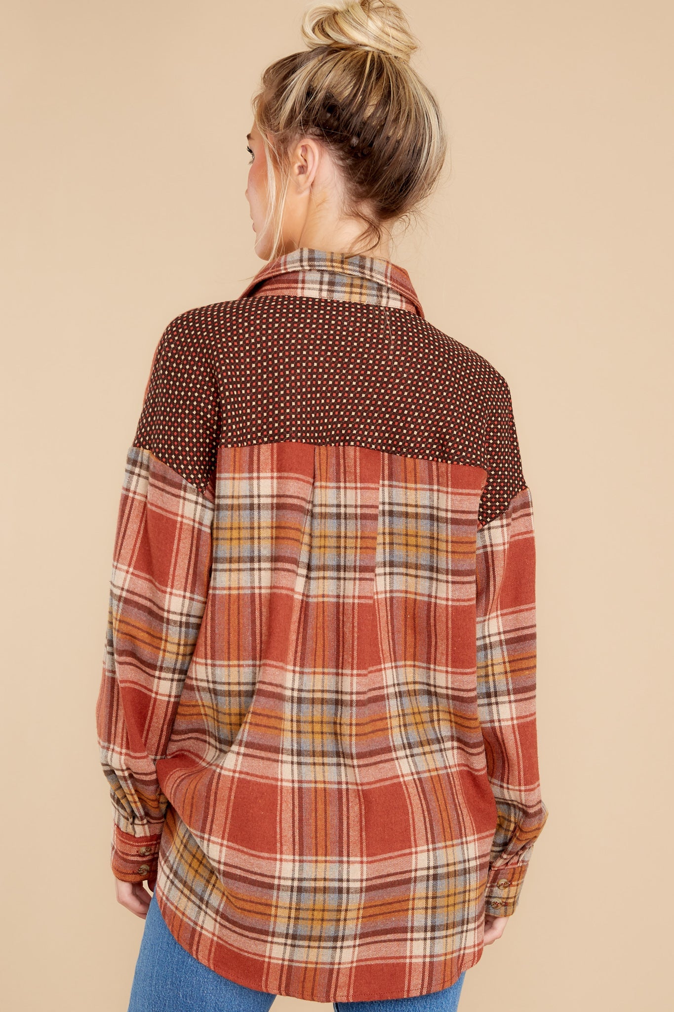 Cheerful Times Rust Multi Plaid Top