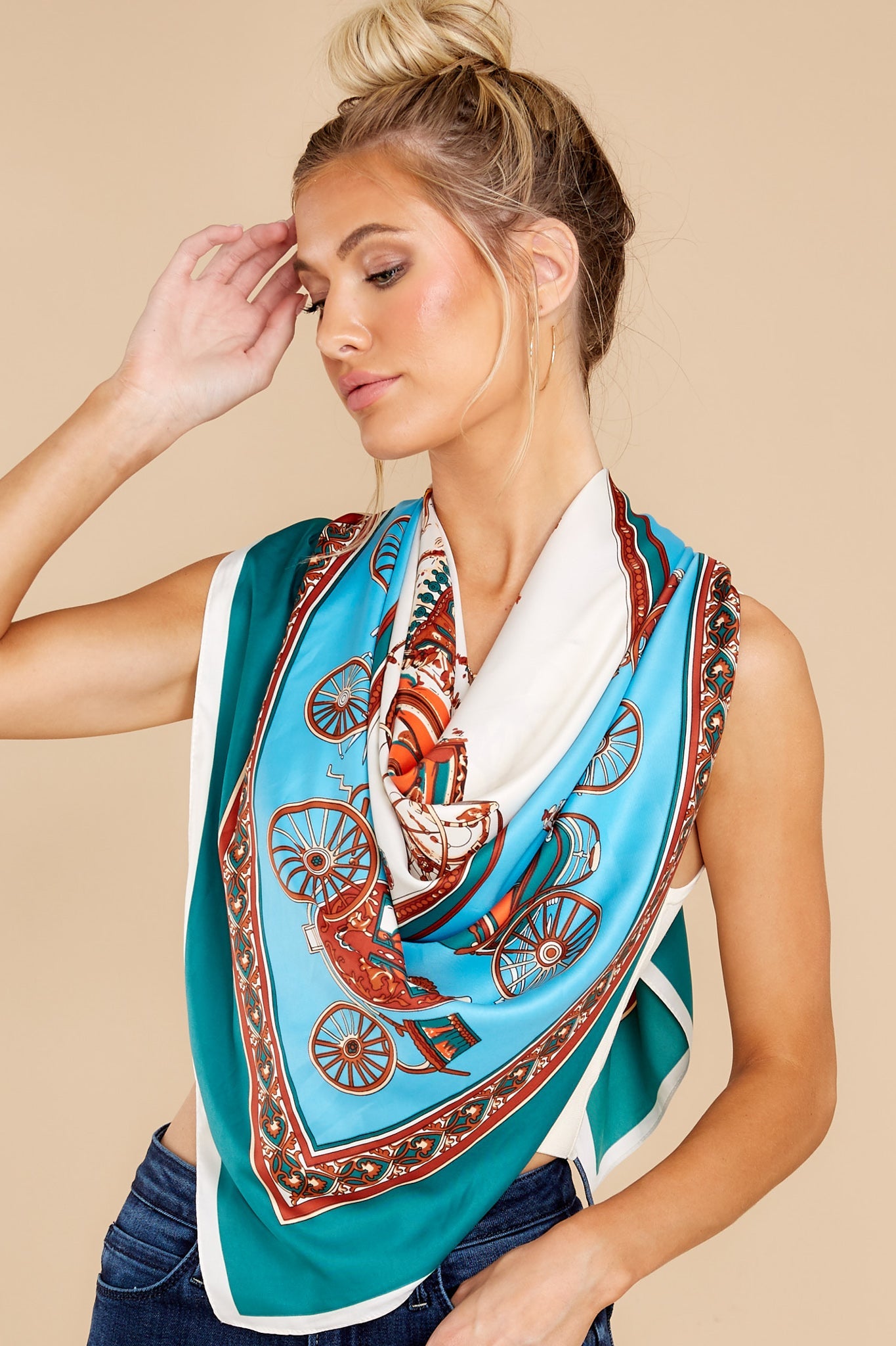 Away We Go Green Print Scarf