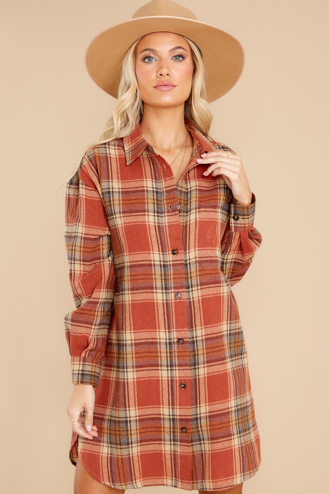 Times We've Had Burnt Orange Plaid Dress