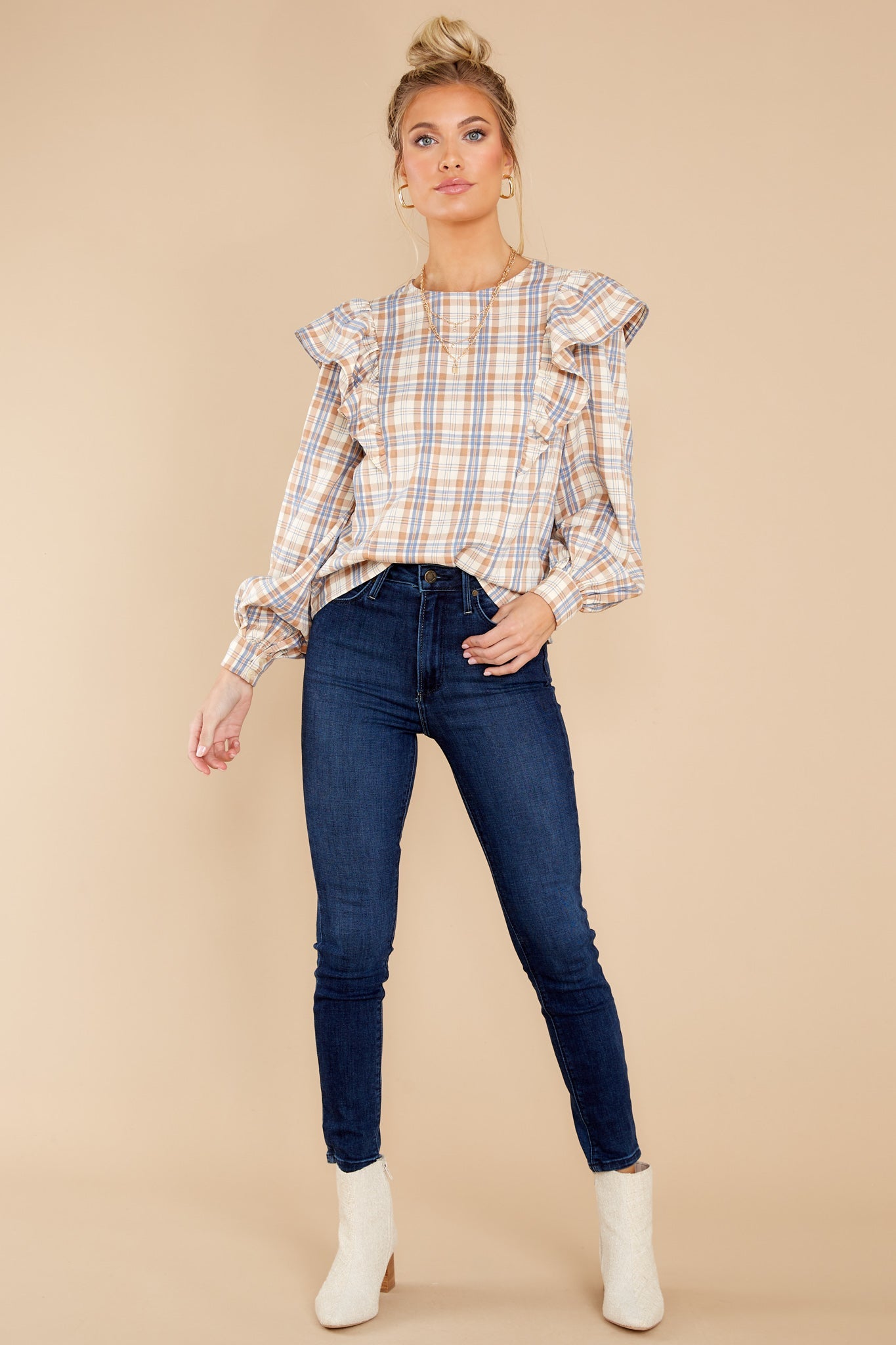 I'll Always Be Here Ivory Multi Plaid Top