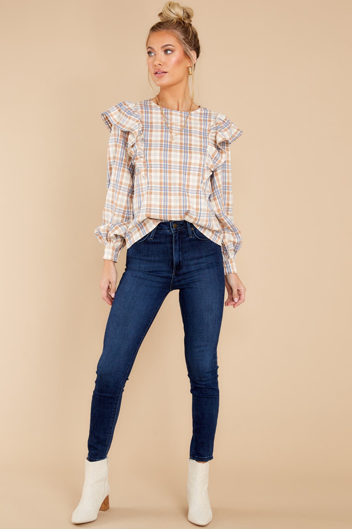 I'll Always Be Here Ivory Multi Plaid Top