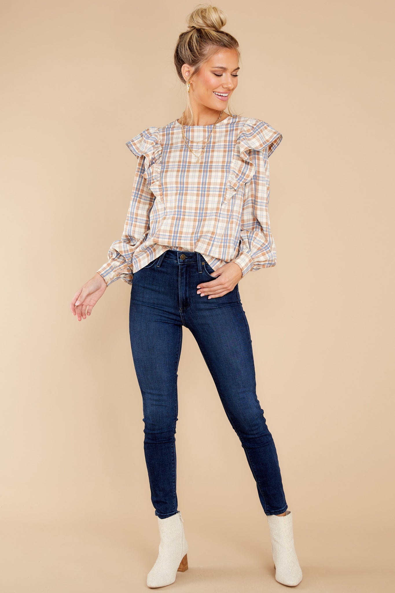 I'll Always Be Here Ivory Multi Plaid Top