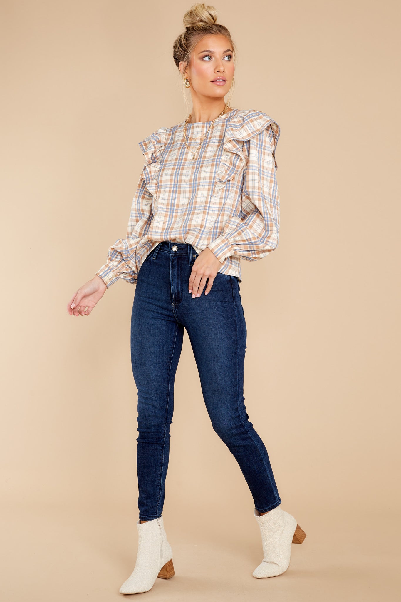 I'll Always Be Here Ivory Multi Plaid Top