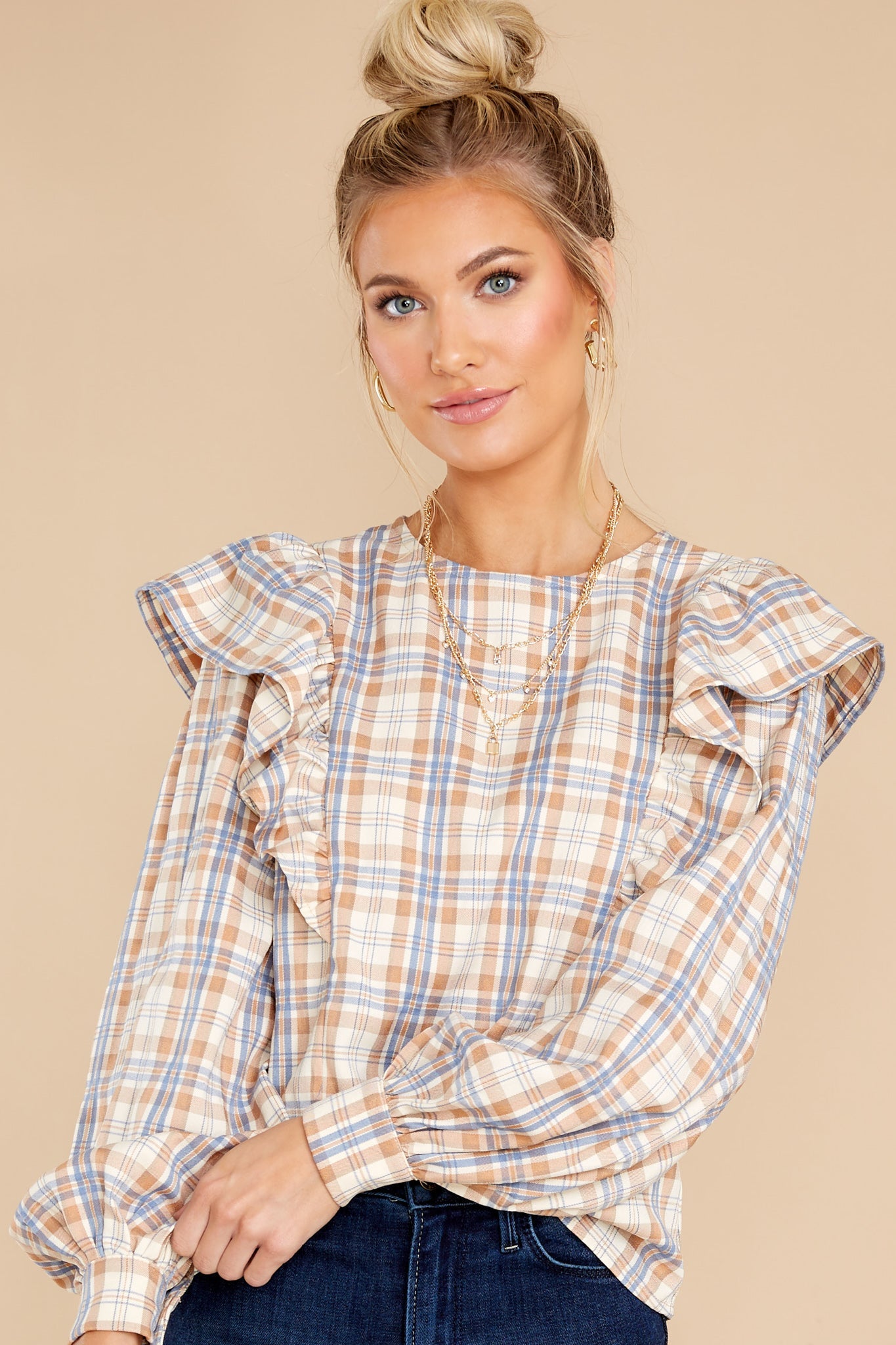 I'll Always Be Here Ivory Multi Plaid Top