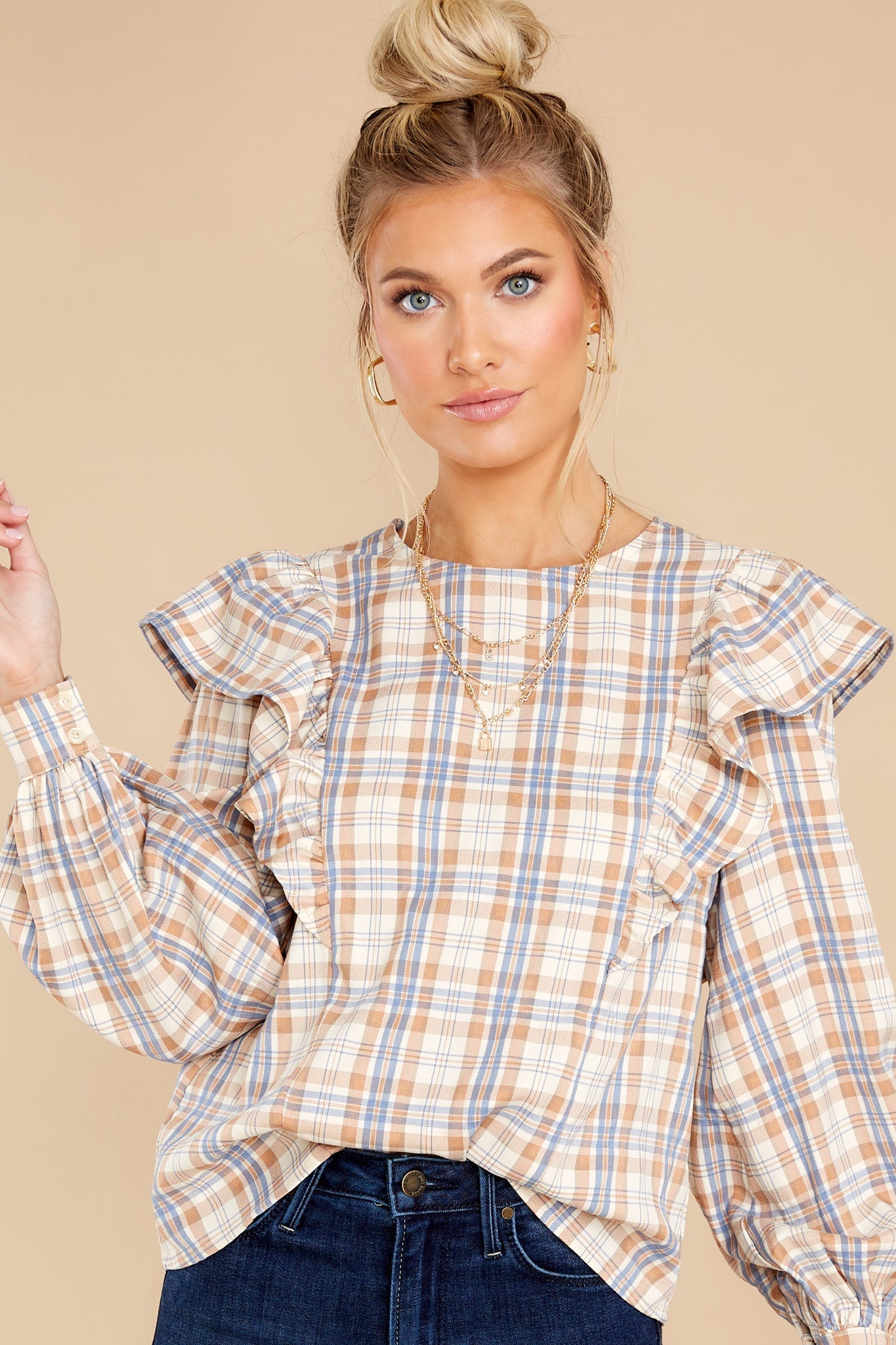 I'll Always Be Here Ivory Multi Plaid Top