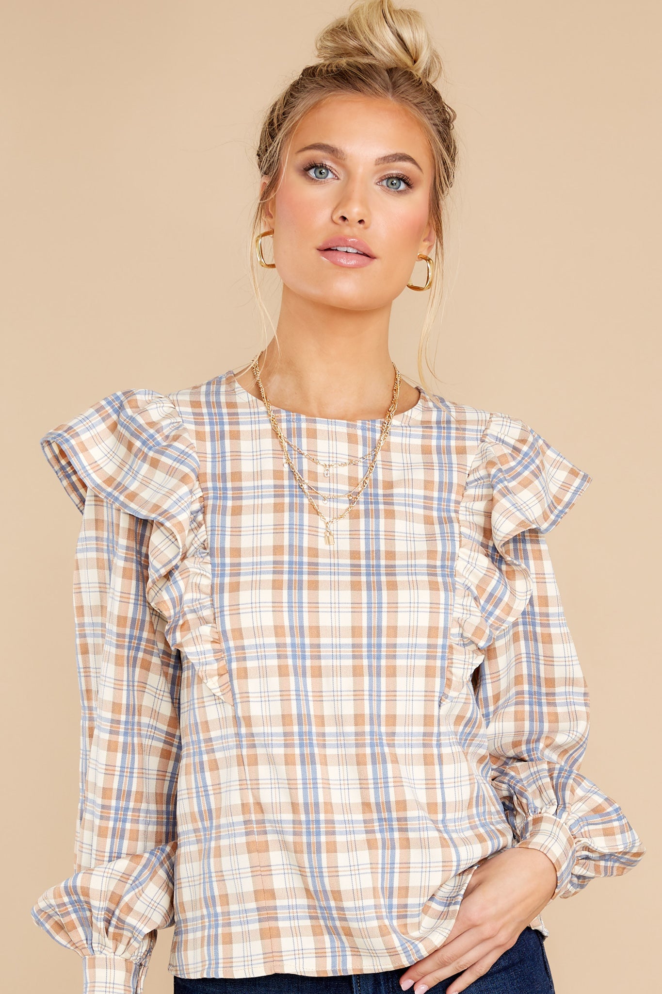 I'll Always Be Here Ivory Multi Plaid Top