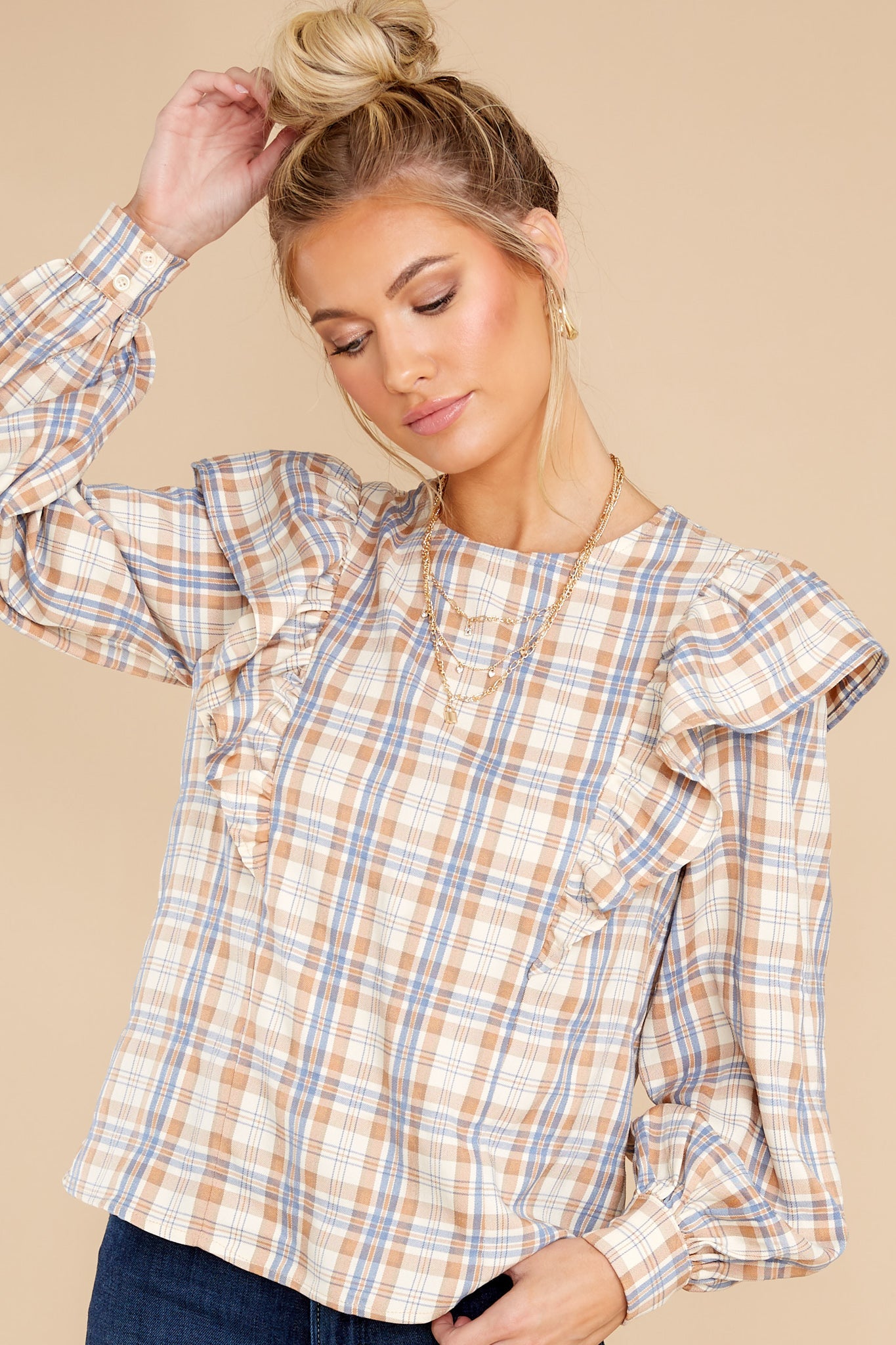 I'll Always Be Here Ivory Multi Plaid Top