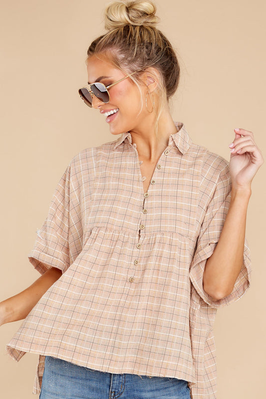 Today's Destiny Taupe Plaid Top