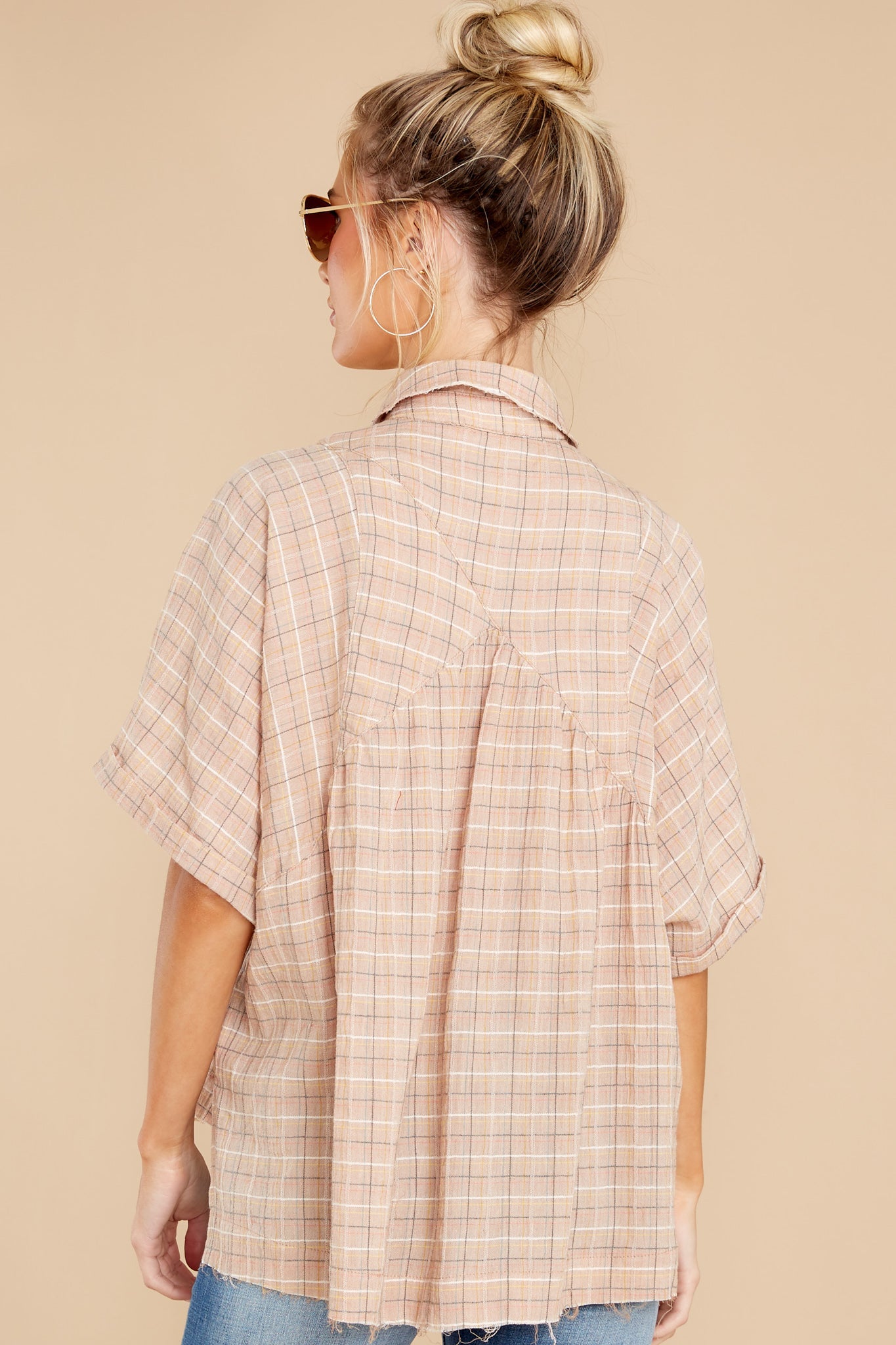 Today's Destiny Taupe Plaid Top