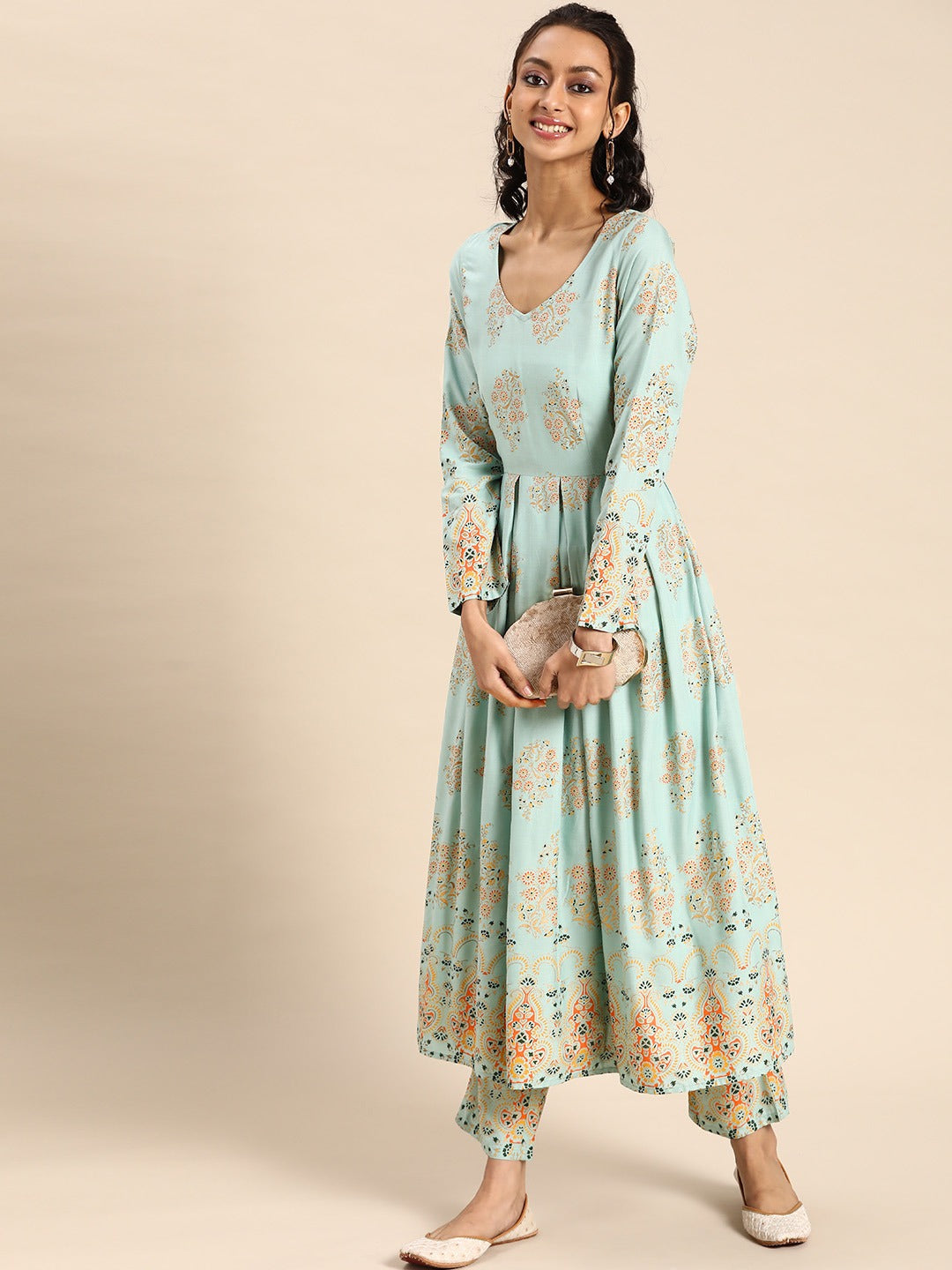 Box Pleated flare kurta with palazzo