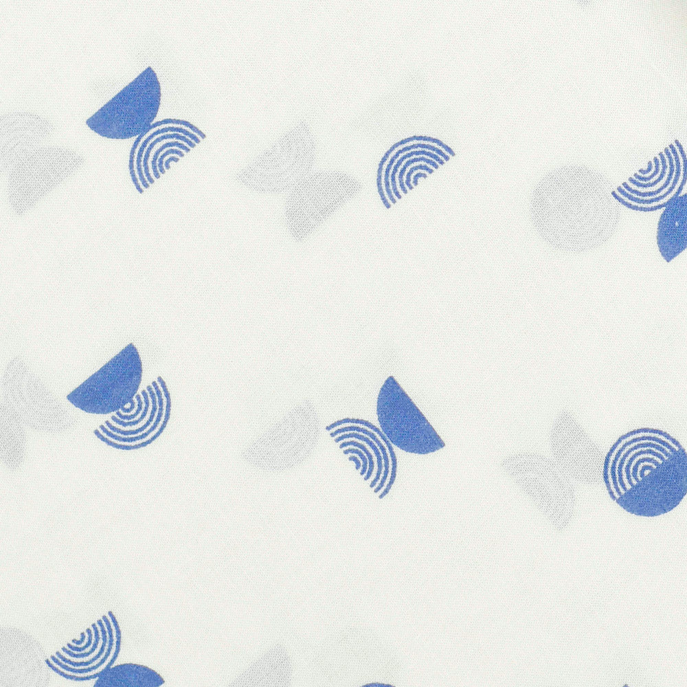 Cream and Blue Hand Printed Geometrical Screen Printed Cotton Fabric