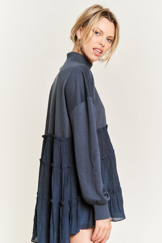 Mock Neck Ruffle Tunic