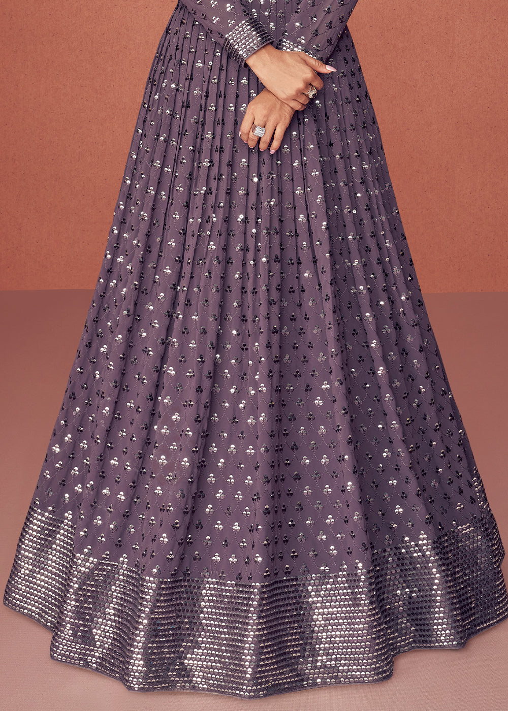 Rain Purple Designer Georgette Anarkali Suit with Sequins work