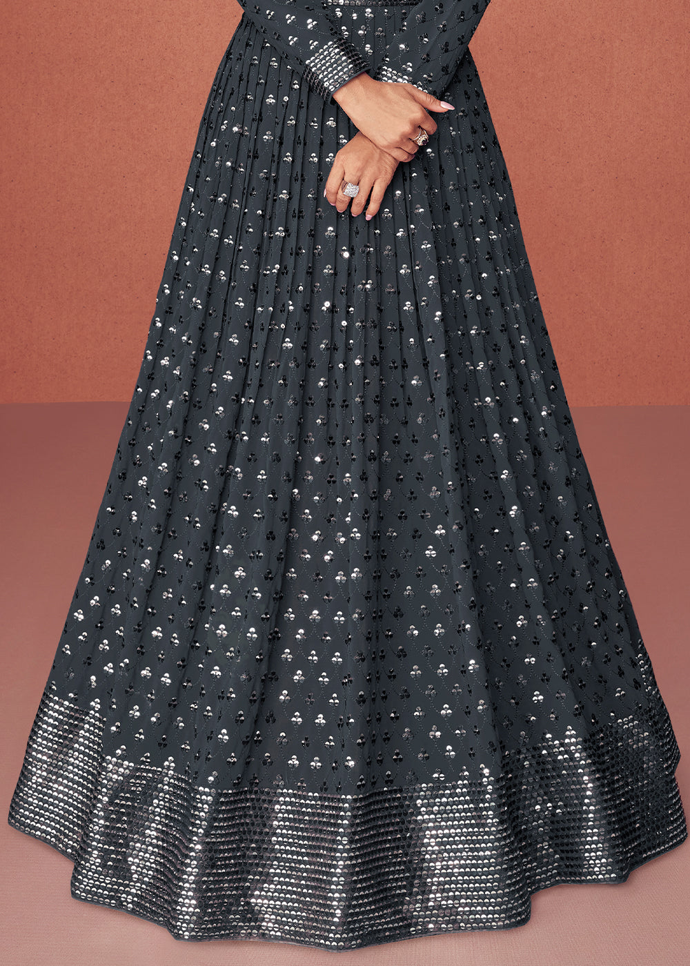 Anchor Grey Designer Georgette Anarkali Suit with Sequins work