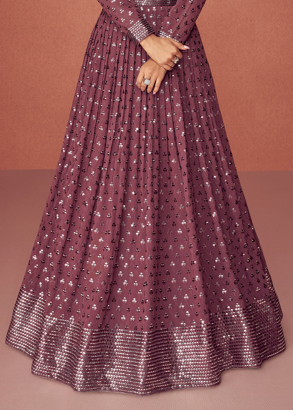 Wine Pink Designer Georgette Anarkali Suit with Sequins work