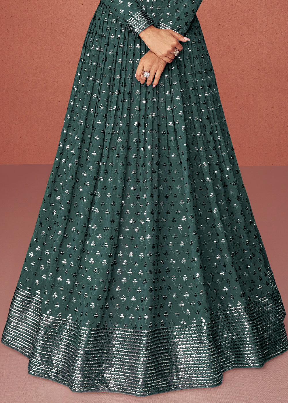 Dark Green Designer Georgette Anarkali Suit with Sequins work