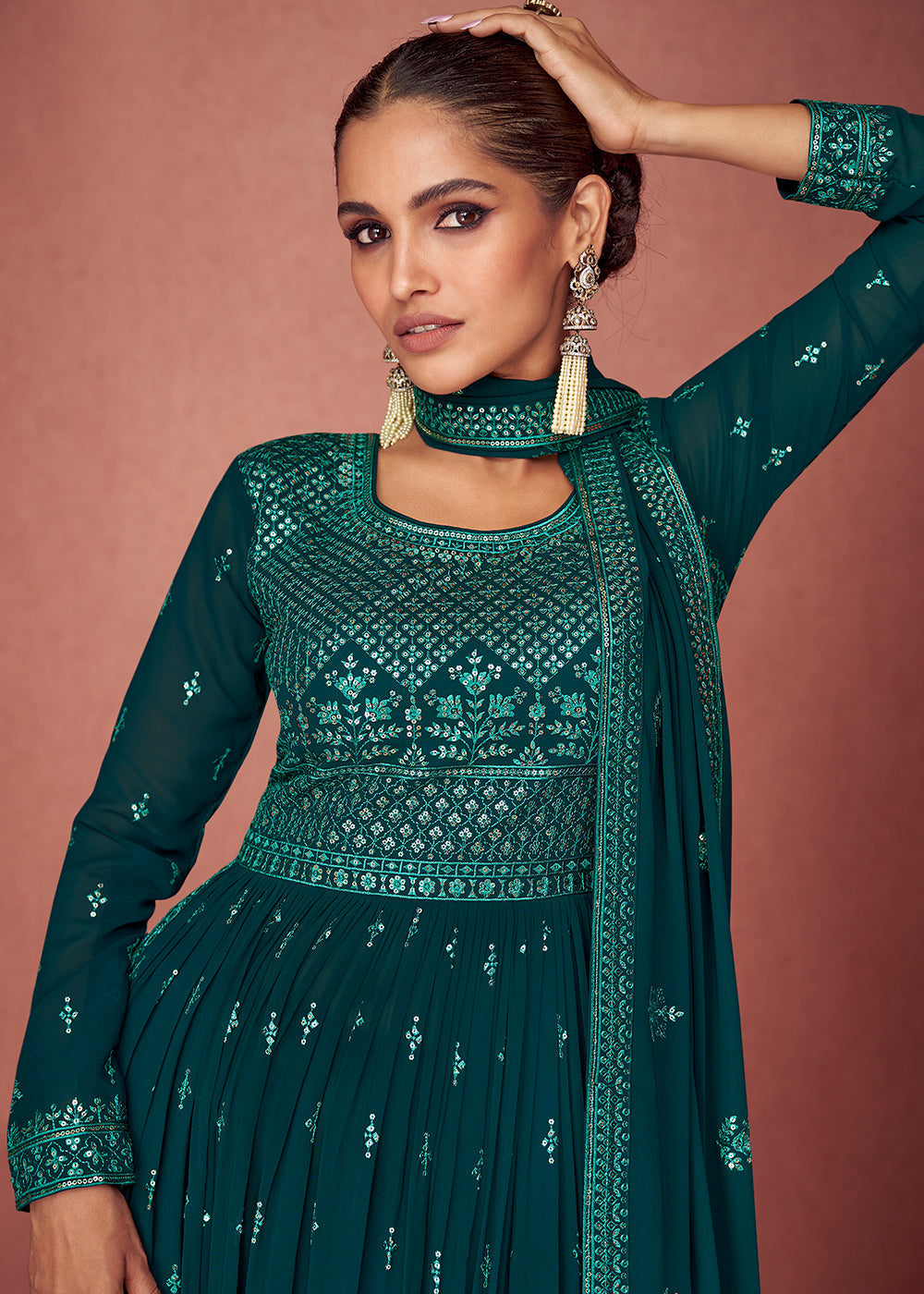 Eden Green Georgette Embroidered Anarkali Suit