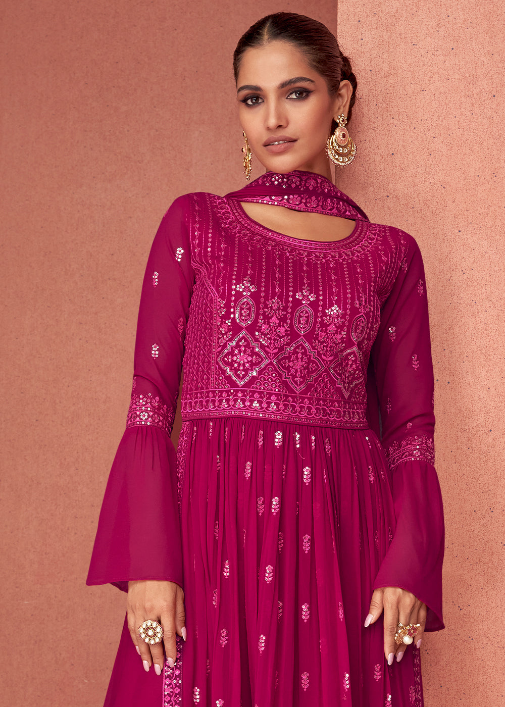 Magenta Pink Georgette Embroidered Anarkali Suit