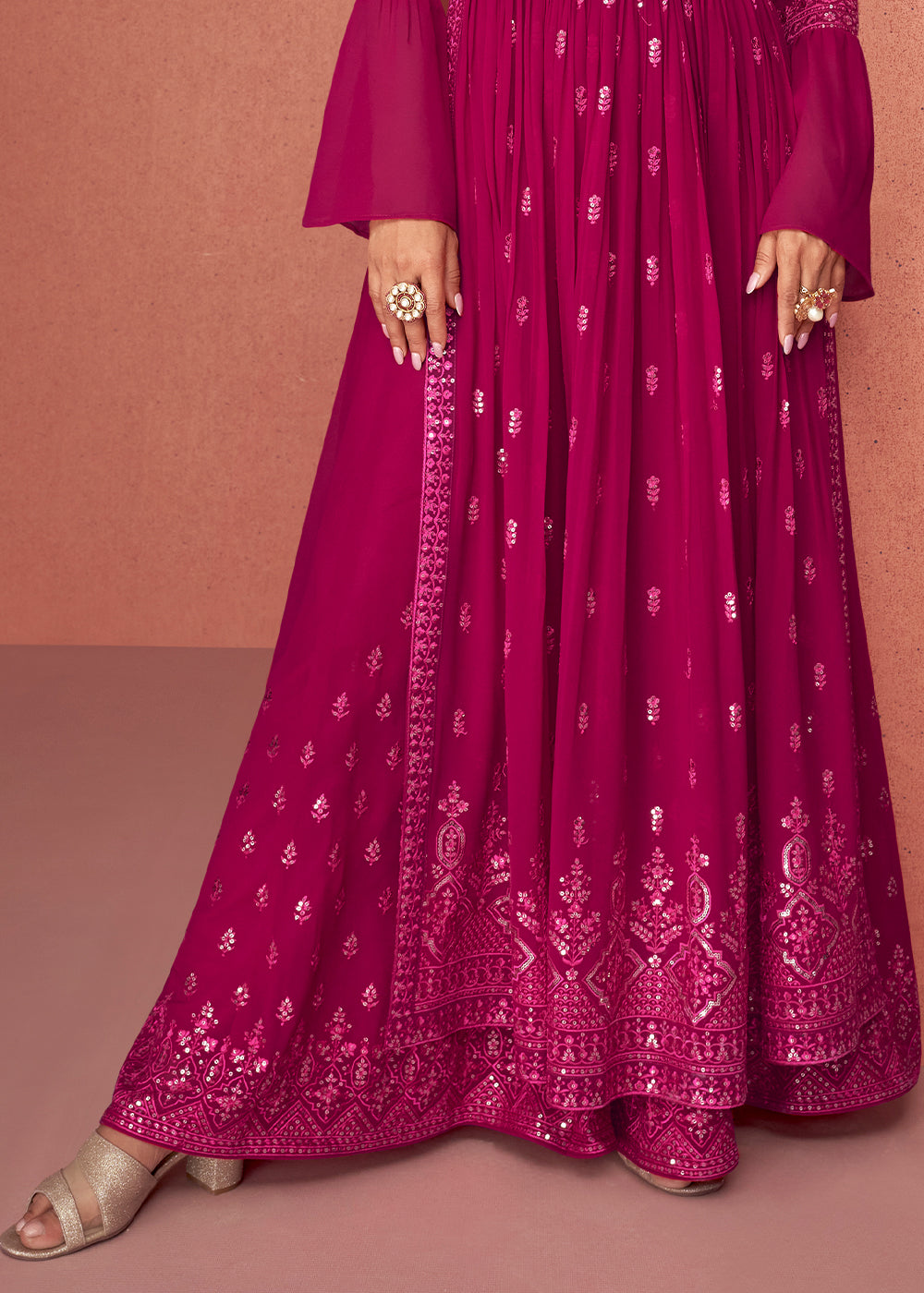 Magenta Pink Georgette Embroidered Anarkali Suit