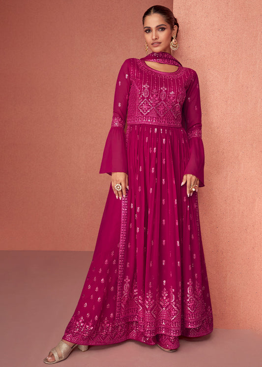 Magenta Pink Georgette Embroidered Anarkali Suit