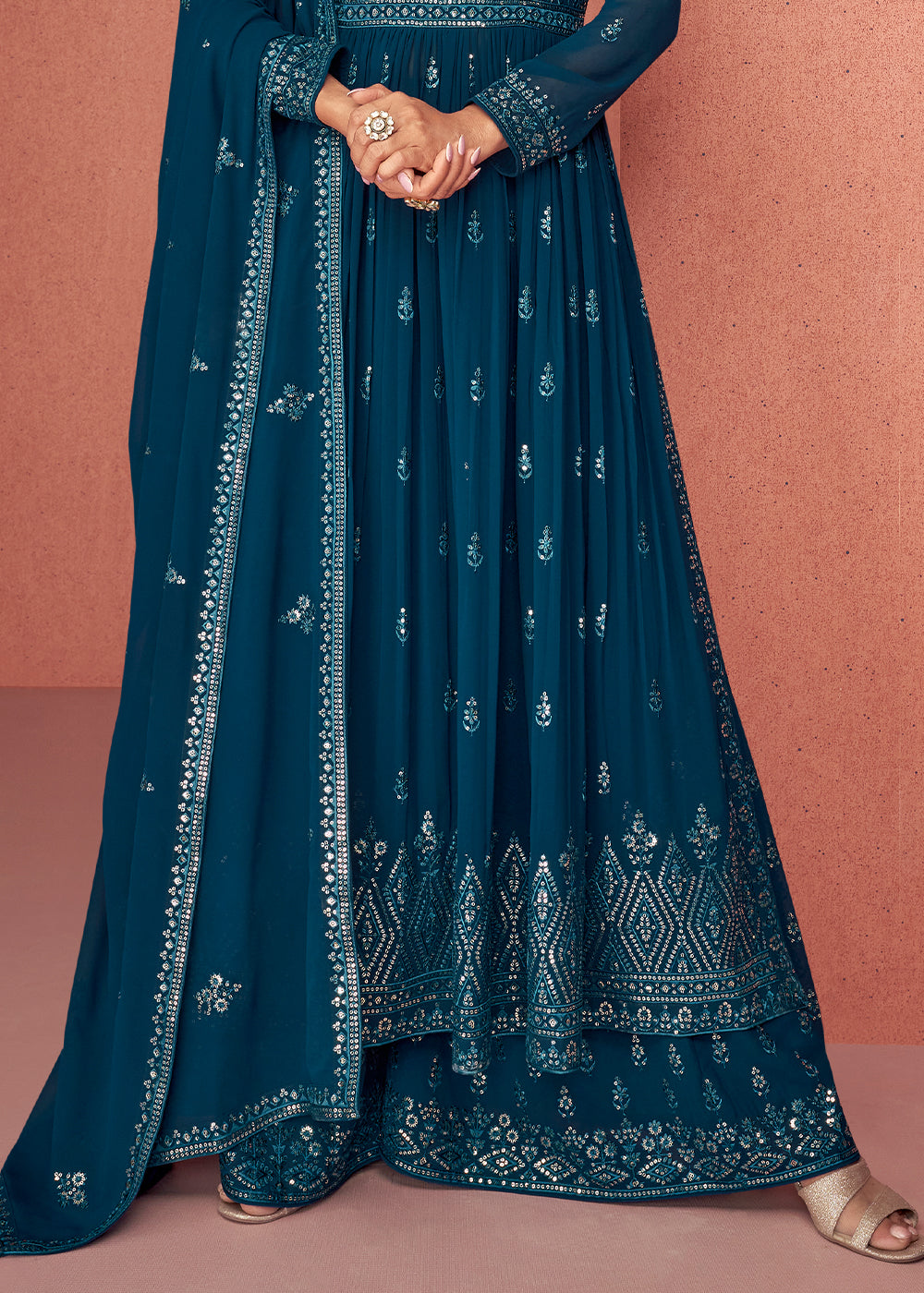 Space Blue Georgette Embroidered Anarkali Suit