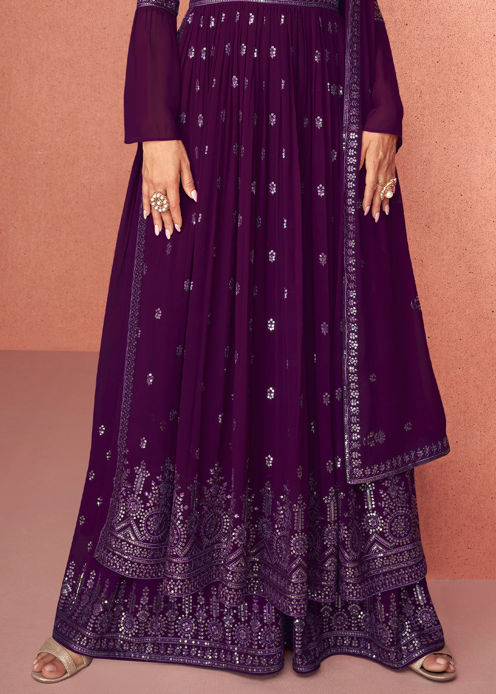 Eggplant Purple Georgette Embroidered Anarkali Suit