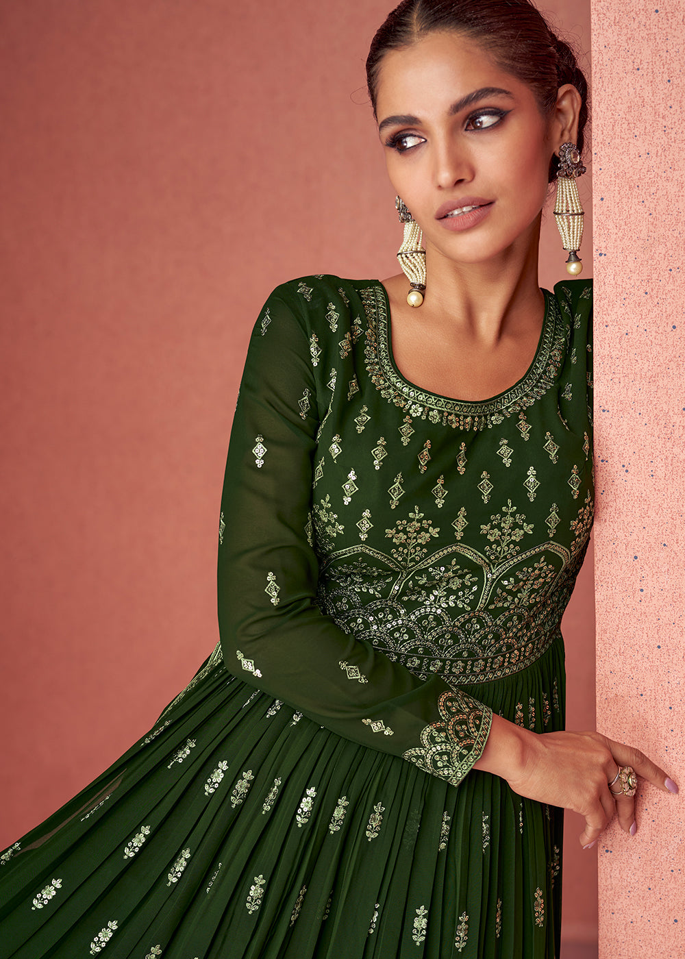 Seaweed Green Georgette Embroidered Anarkali Suit