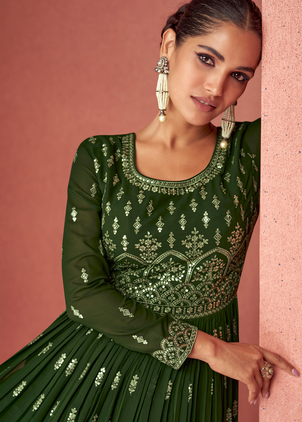 Seaweed Green Georgette Embroidered Anarkali Suit