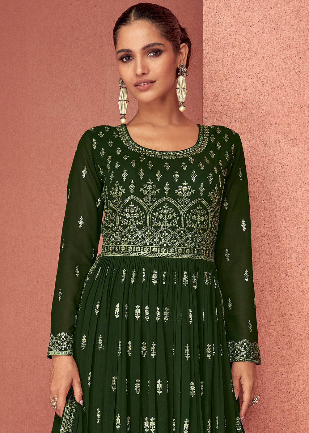 Seaweed Green Georgette Embroidered Anarkali Suit