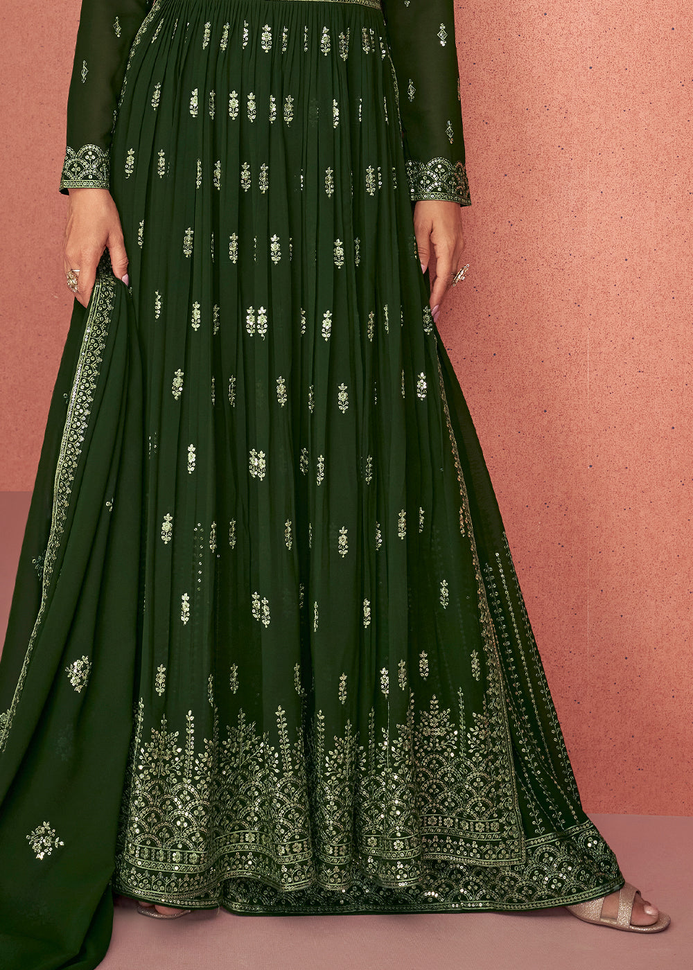 Seaweed Green Georgette Embroidered Anarkali Suit