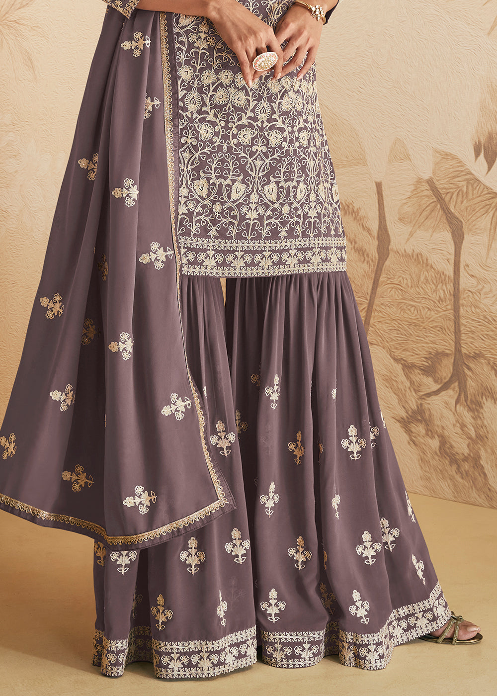 Viola Purple Embroidered Georgette Plazzo Suit