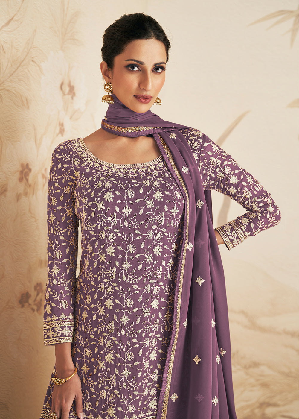 Cobalt Violet Embroidered Chinnon Plazzo Suit