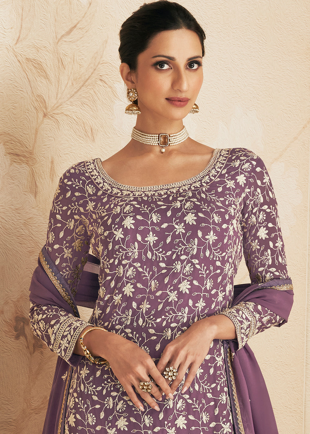 Cobalt Violet Embroidered Chinnon Plazzo Suit