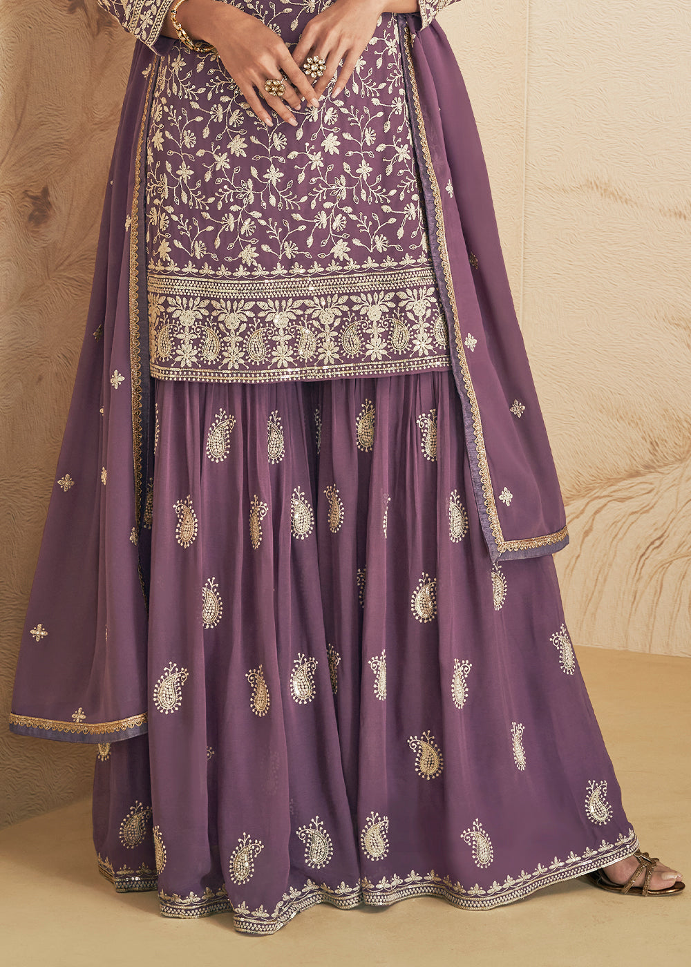 Cobalt Violet Embroidered Chinnon Plazzo Suit