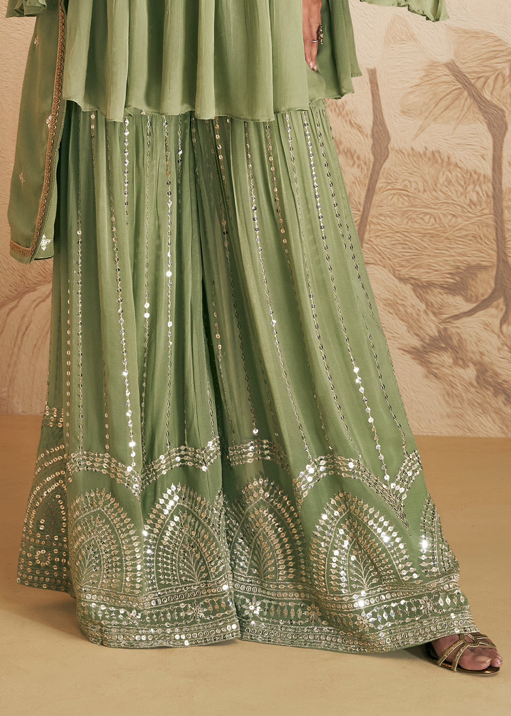 Pistachio Green Embroidered Georgette Plazzo Suit