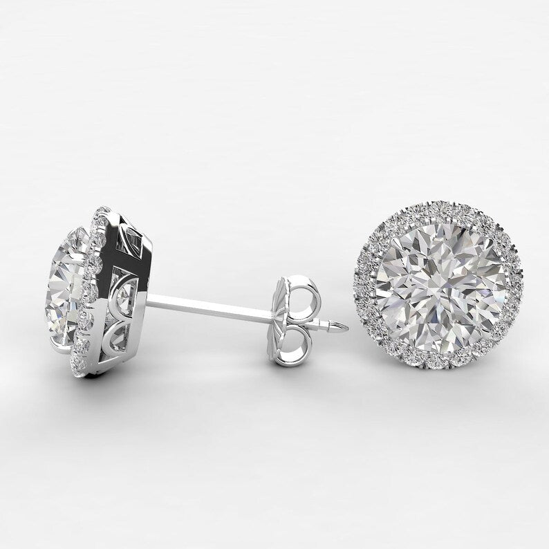 1.80 CTW Halo Moissanite Diamond Stud's In 14K White Gold Plate