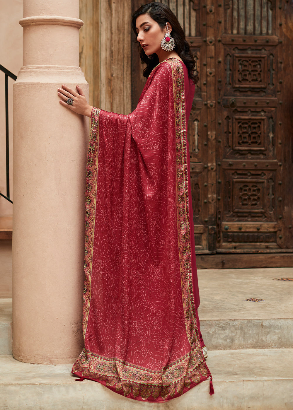 Cerise Pink Digital Printed Designer Silk Suit