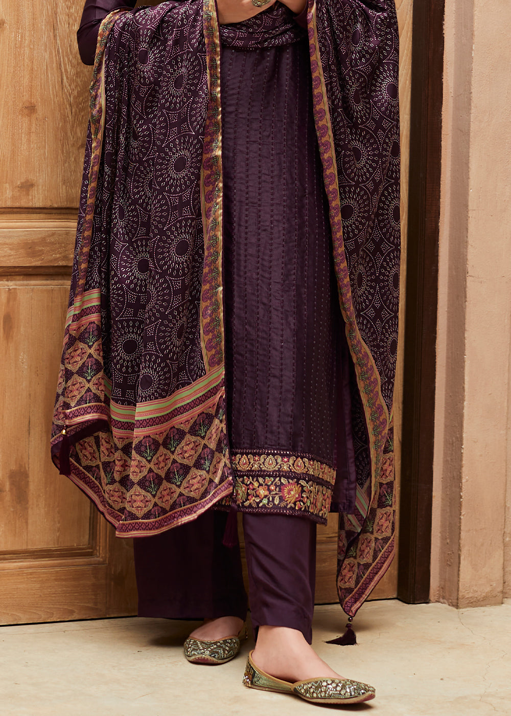 Russian Purple Digital Printed Designer Silk Suit