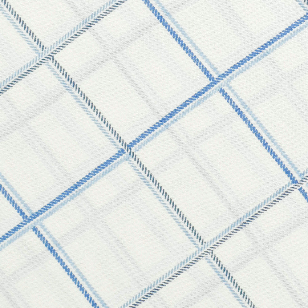 White and Blue Checks Screen Printed Cotton Fabric